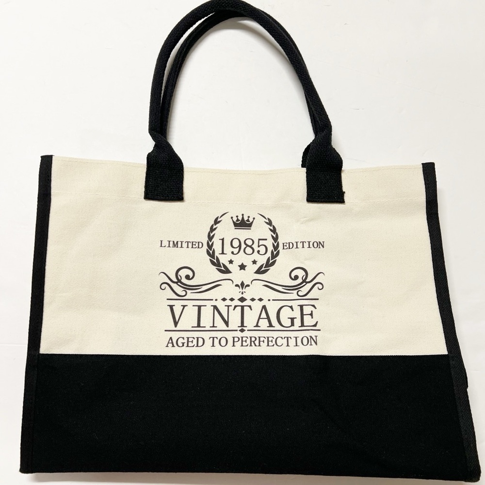 Vintage Aged to Perfection 1985 Limited Edition Black and White Canvas Tote Bag